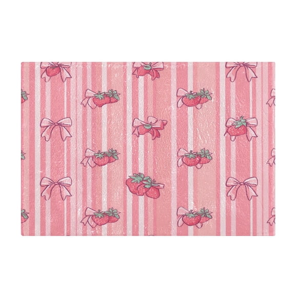 Rectangle Bath Rugs Plush Bathroom Carpet Mat Non Slip Bathroom Mats Pink Bows and Strawberries