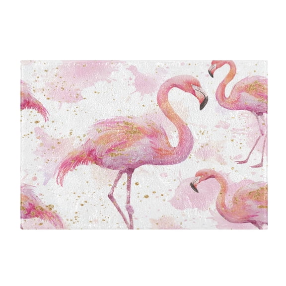 Rectangle Bath Rugs Plush Bathroom Carpet Mat Non Slip Bathroom Mats Pink Flamingos with Golden Dot