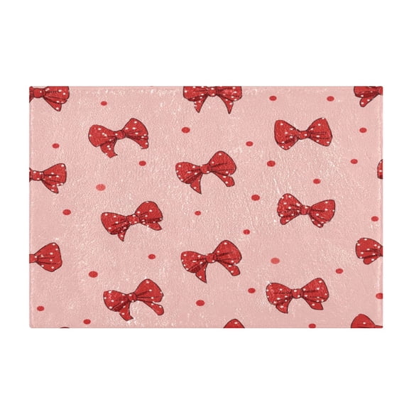 Rectangle Bath Rugs Plush Bathroom Carpet Mat Non Slip Bathroom Mats Red Bows and Polka Dots
