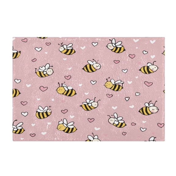 Rectangle Bath Rugs Plush Bathroom Carpet Mat Non Slip Bathroom Mats Small Heart and Bee Patterns