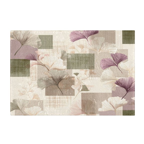 Rectangle Bath Rugs Plush Bathroom Carpet Mat Non Slip Bathroom Mats Squares and Ginkgo Leaves Pattern
