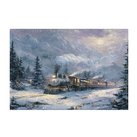 Rectangle Bath Rugs Plush Bathroom Carpet Mat Non Slip Bathroom Mats Vintage-style Christmas Train