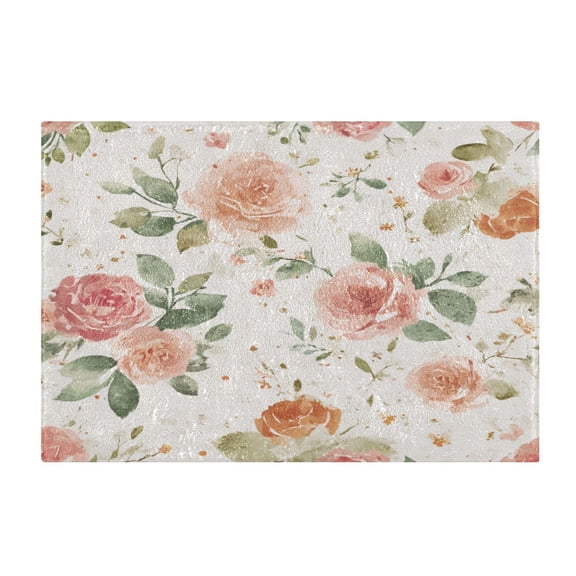 Rectangle Bath Rugs Plush Bathroom Carpet Mat Non Slip Bathroom Mats Watercolor Rose Floral Pattern