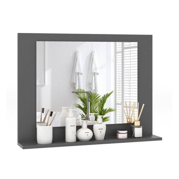 Rectangle Bathroom Mirror with Shelf 23.5 x 17.5 Inch and Wood Frame