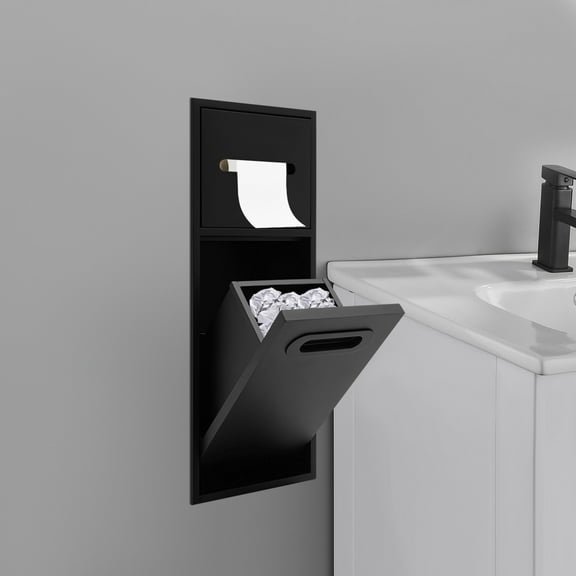 Rectangle Bathroom Trash Can Tilt Out Trash Bin Cabinet Hidden Trash Can Black