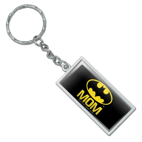 Rectangle Batman Bat Mom Shield Logo Keychain in Chrome Plated Metal