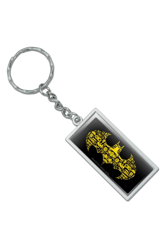 Rectangle Batman Batman Icons Logo Keychain in Chrome Plated Metal