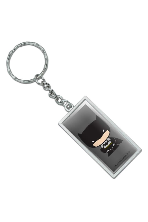 Rectangle  Batman Cute Chibi Character Keychain in Chrome Plated Metal