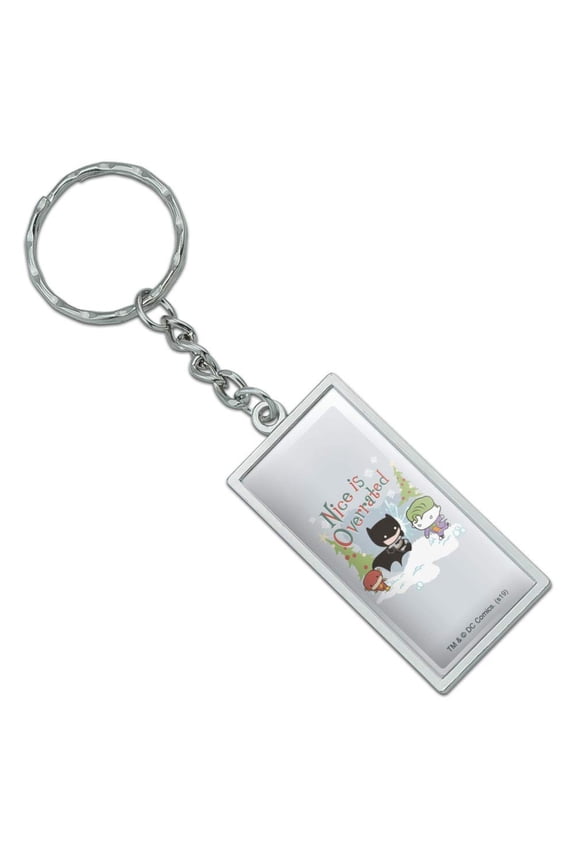 Rectangle Batman Joker Nice is Overrated Keychain in Chrome Plated Metal