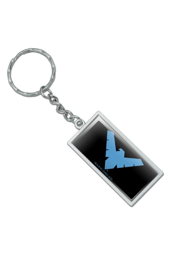Rectangle Batman Nightwing Logo Keychain in Chrome Plated Metal