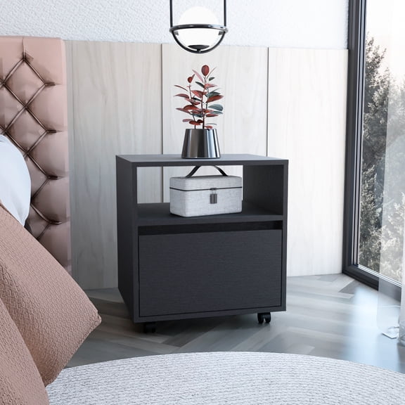 Rectangle Bedroom Nightstand | Unique Handle-Free Drawer Design | High-Quality Particle Board | Space-Efficient Storage