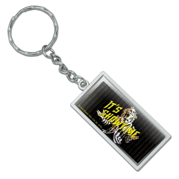 Rectangle Beetlejuice It's Showtime Keychain in Chrome Plated Metal