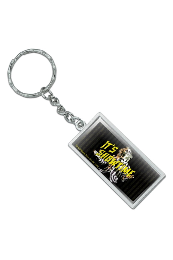 Rectangle Beetlejuice It's Showtime Keychain in Chrome Plated Metal
