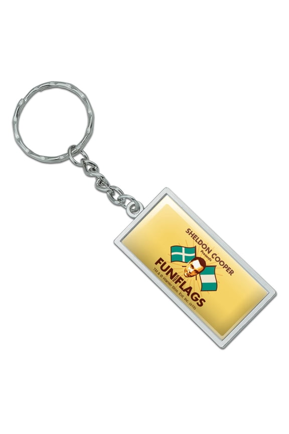 Rectangle Big Bang Theory Sheldon Cooper Fun with Flags Keychain in Chrome Plated Metal