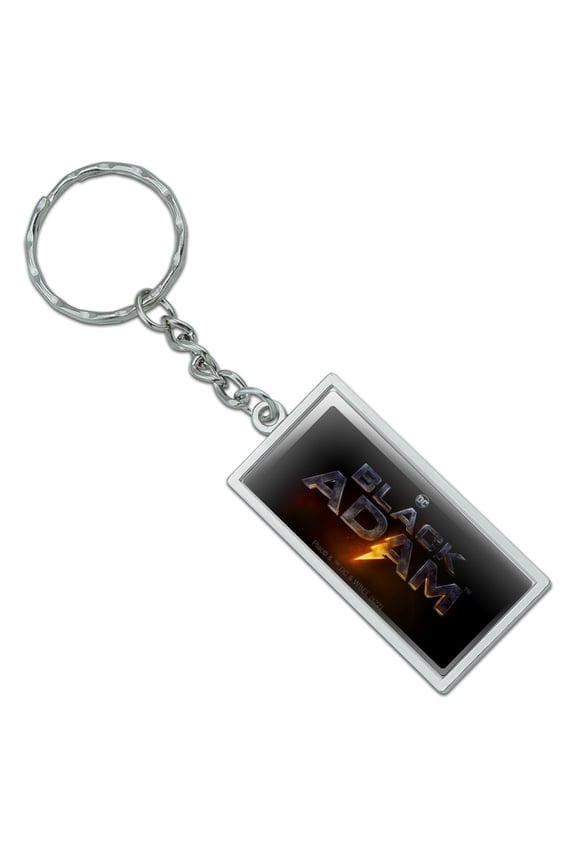 Rectangle Black Adam Logo Keychain in Chrome Plated Metal