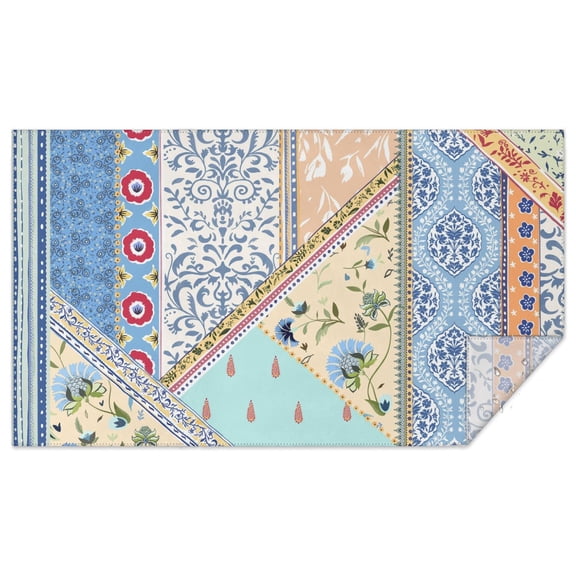 Rectangle Boho Patchwork Waterproof Tablecloth 60×102 Inch,Bohemian Style Stitching Colorful Floral Vintage Reusable Indoor/Outdoor Durable Table Cover for Party Kitchen Dinner Room Decor