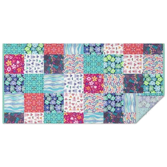 Rectangle Boho Patchwork Waterproof Tablecloth 60×120 Inch,Bohemian Style Stitching Colorful Floral Vintage Reusable Indoor/Outdoor Durable Table Cover for Party Kitchen Dinner Room Decor