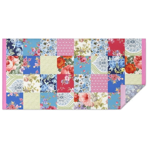 Rectangle Boho Patchwork Waterproof Tablecloth 60×120 Inch,Bohemian Style Stitching Colorful Floral Vintage Reusable Indoor/Outdoor Durable Table Cover for Party Kitchen Dinner Room Decor