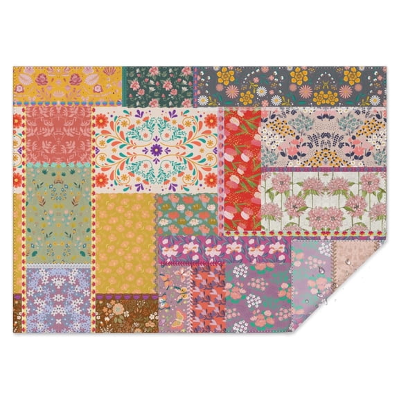 Rectangle Boho Patchwork Waterproof Tablecloth 60×84 Inch,Bohemian Style Stitching Colorful Floral Vintage Reusable Indoor/Outdoor Durable Table Cover for Party Kitchen Dinner Room Decor