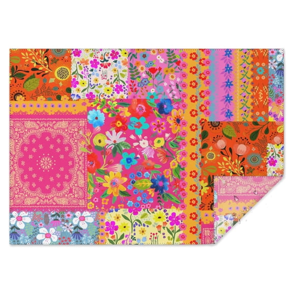 Rectangle Boho Patchwork Waterproof Tablecloth 60×84 Inch,Bohemian Style Stitching Colorful Floral Vintage Reusable Indoor/Outdoor Durable Table Cover for Party Kitchen Dinner Room Decor