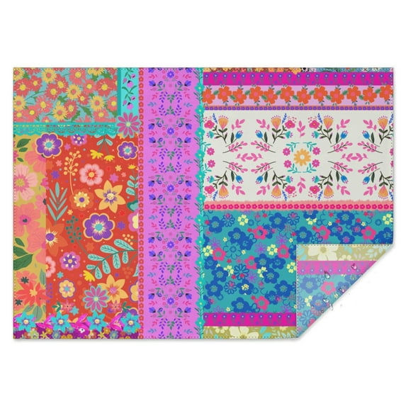 Rectangle Boho Patchwork Waterproof Tablecloth 60×84 Inch,Bohemian Style Stitching Colorful Floral Vintage Reusable Indoor/Outdoor Durable Table Cover for Party Kitchen Dinner Room Decor