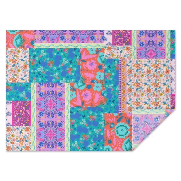 Rectangle Boho Patchwork Waterproof Tablecloth 60×84 Inch,Bohemian Style Stitching Colorful Floral Vintage Reusable Indoor/Outdoor Durable Table Cover for Party Kitchen Dinner Room Decor