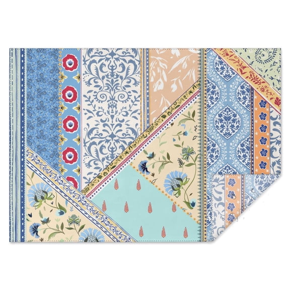 Rectangle Boho Patchwork Waterproof Tablecloth 60×84 Inch,Bohemian Style Stitching Colorful Floral Vintage Reusable Indoor/Outdoor Durable Table Cover for Party Kitchen Dinner Room Decor