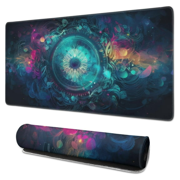 Rectangle Boho Style Mandala Mouse Mat, Gothic Cool Mousepad with Design, Large Non-Slip Rubber Gaming Mouse Pad with Stitched Edges, Office Mouse Pad for Women Men Kids, 31.5x15.7in