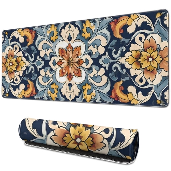 Rectangle Boho Style Mandala Mouse Mat, Gothic Cool Mousepad with Design, Large Non-Slip Rubber Gaming Mouse Pad with Stitched Edges, Office Mouse Pad for Women Men Kids, 31.5x11.8in