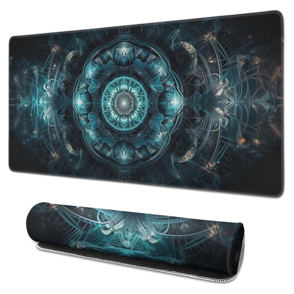 Rectangle Boho Style Mandala Mouse Mat, Gothic Cool Mousepad with Design, Large Non-Slip Rubber Gaming Mouse Pad with Stitched Edges, Office Mouse Pad for Women Men Kids, 31.5x15.7in