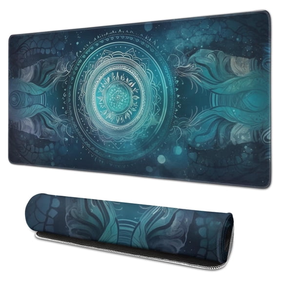 Rectangle Boho Style Mandala Mouse Mat, Gothic Cool Mousepad with Design, Large Non-Slip Rubber Gaming Mouse Pad with Stitched Edges, Office Mouse Pad for Women Men Kids, 31.5x15.7in