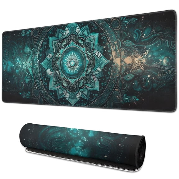 Rectangle Boho Style Mandala Mouse Mat, Gothic Cool Mousepad with Design, Large Non-Slip Rubber Gaming Mouse Pad with Stitched Edges, Office Mouse Pad for Women Men Kids, 31.5x11.8in