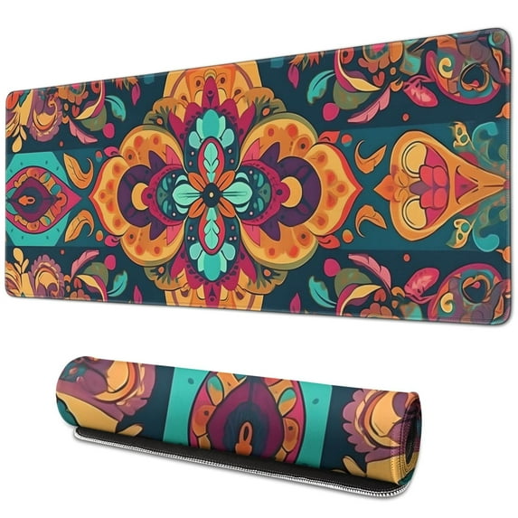 Rectangle Boho Style Mandala Mouse Mat, Gothic Cool Mousepad with Design, Large Non-Slip Rubber Gaming Mouse Pad with Stitched Edges, Office Mouse Pad for Women Men Kids, 31.5x11.8in