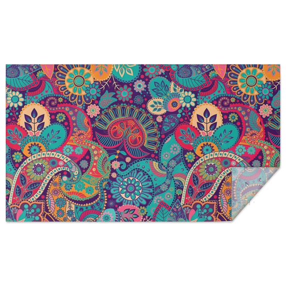 Rectangle Boho Waterproof Tablecloth 60×102 Inch,Bohemian Style Floral Vintage Reusable Indoor/Outdoor Durable Table Cover for Party Kitchen Dinner Room Decor