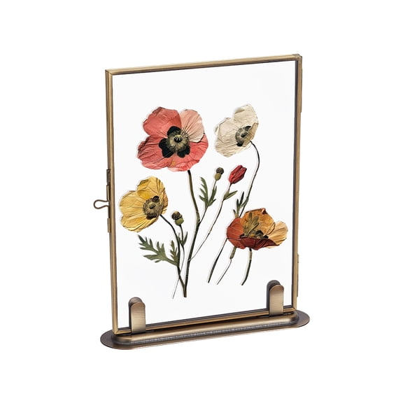 Rectangle Brass Picture Photo Frame with Glass Window for Dried Flower Plant Specimen Clip Display Bronze 146x35x186mm for making
