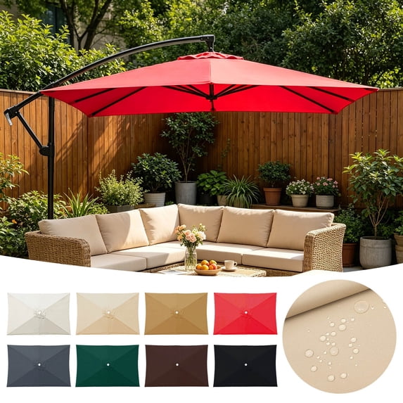 Rectangle Cantilever Umbrella Replacement Top, 9.8x6.5ft UV30+ Sun Protection Polyester Canopy, Waterproof Dustproof Parasol Cover for Patio Garden Yard Outdoor
