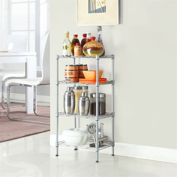 Rectangle Carbon Steel Metal Assembly 4-Shelf Storage Rack Silver Gray