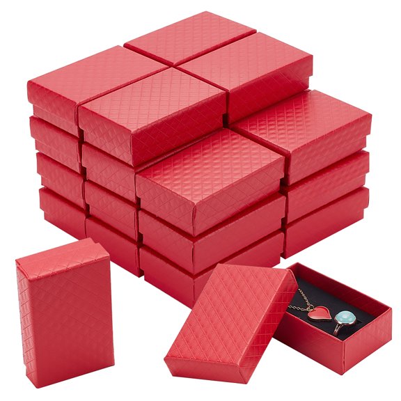 Rectangle Cardboard Gift Box with Sponge Inside Rhombus Textured Gift Case Red 8.4x5.35x2.9cm Inner Diameter: 7.75x4.8cm diy
