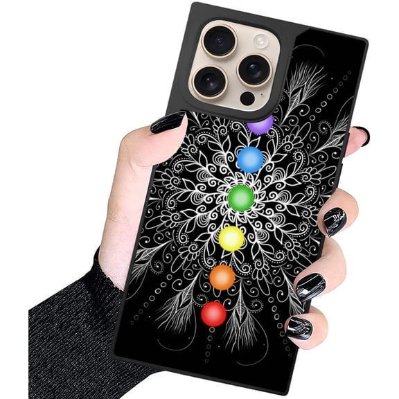 Rectangle Case for iPhone 16 Pro Max - Mandala Chakra Design for Men Boys - Anti-Scratch, Non-Slip + Shockproof Rugged TPU Protective Case