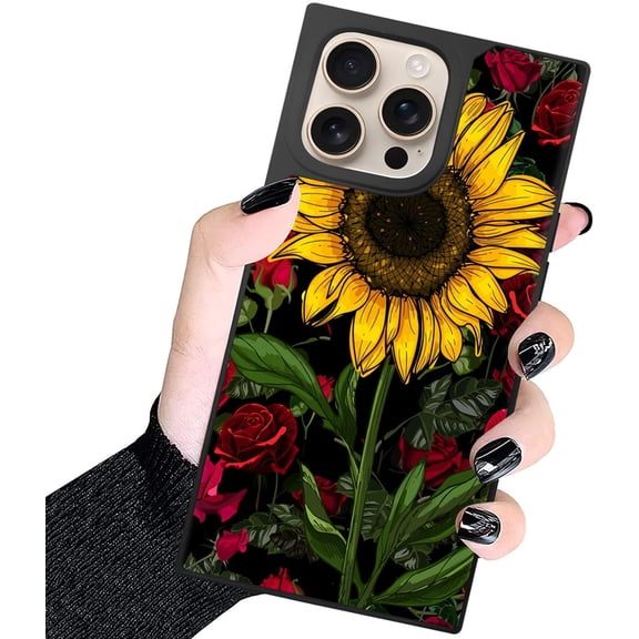 Rectangle Case for iPhone 16 Max Case, Sunflower Rose Case for iPhone 16 Max Design for Men Boys Anti-Scratch Non-Slip+Shockproof Rugged TPU Protective Case
