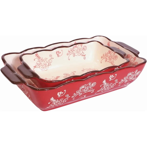Rectangle Casserole Dish, Porcelain Baking Dish Lasagna Baking Dish Cheese Serving Oven Bakeware,Set of 2, Red