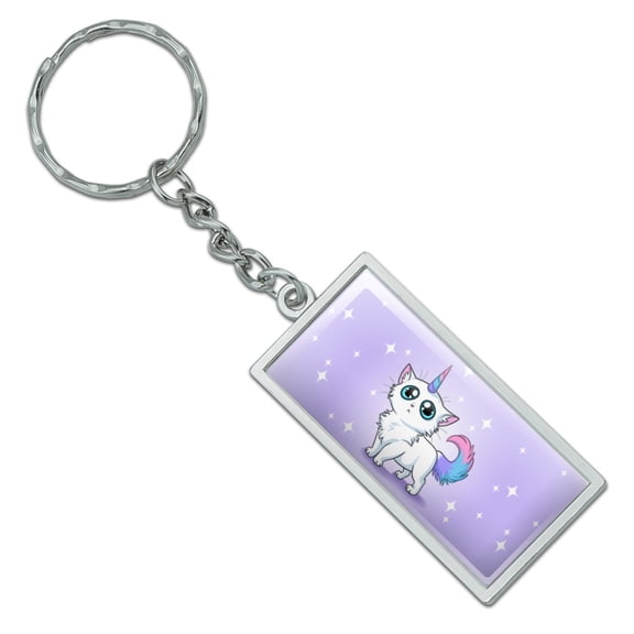 Rectangle Cat Unicorn Keychain in Chrome Plated Metal
