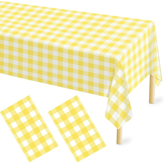 Rectangle Checkered Tablecloth,54 x 108 inches Plastic Disposable Tablecloths,Water Resistant Spillproof and Washable Gingham Table Covers for Dining Camping Picnic Outdoor Parties (Yellow Ginghamt)