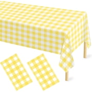 Rectangle Checkered Tablecloth,54 x 108 inches Plastic Disposable Tablecloths,Water Resistant Spillproof and Washable Gingham Table Covers for Dining Camping Picnic Outdoor Parties Yellow Ginghamt