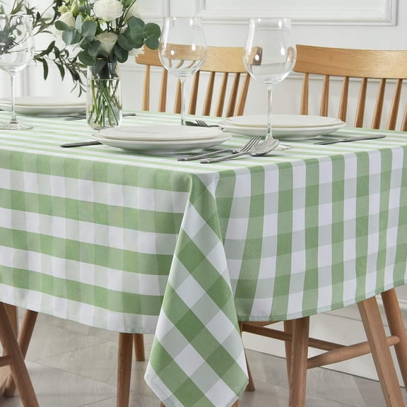 Rectangle Checkered Tablecloth Waterproof Spillproof Wrinkle Resistant Buffalo Plaid Heavy Weight Table Cloth Gingham Table Cover for Outdoor and Indoor Use, 52 x 70 Inch Grey and White
