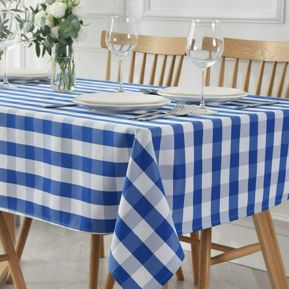 Rectangle Checkered Tablecloth Waterproof Spillproof Wrinkle Resistant Buffalo Plaid Heavy Weight Table Cloth Gingham Table Cover for Outdoor and Indoor Use, 52 x 70 Inch Grey and White