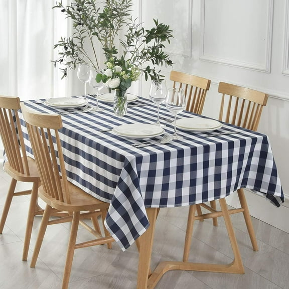Rectangle Checkered Tablecloth Waterproof Spillproof Wrinkle Resistant Buffalo Plaid Heavy Weight Table Cloth Gingham Table Cover for Outdoor and Indoor Use, 52 x 70 Inch Grey and White