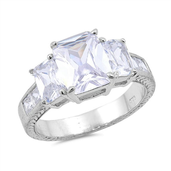 Rectangle Clear Cubic Zirconia Wedding Ring .925 Sterling Silver Band White Jewelry Female Size 7