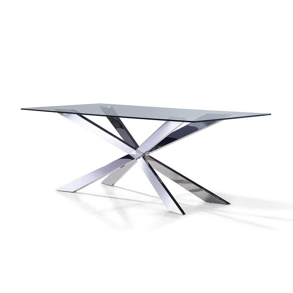 72'' Clear Glass Dining Table with Chrome X-Base