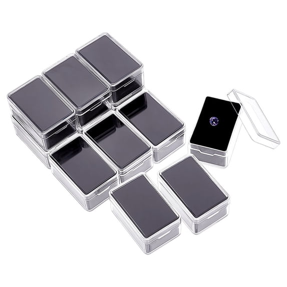 Rectangle Clear Plastic Loose Diamond Display boxes Small Jewelry Storage Case with Sponge Black 5.7x3.7x2.8cm